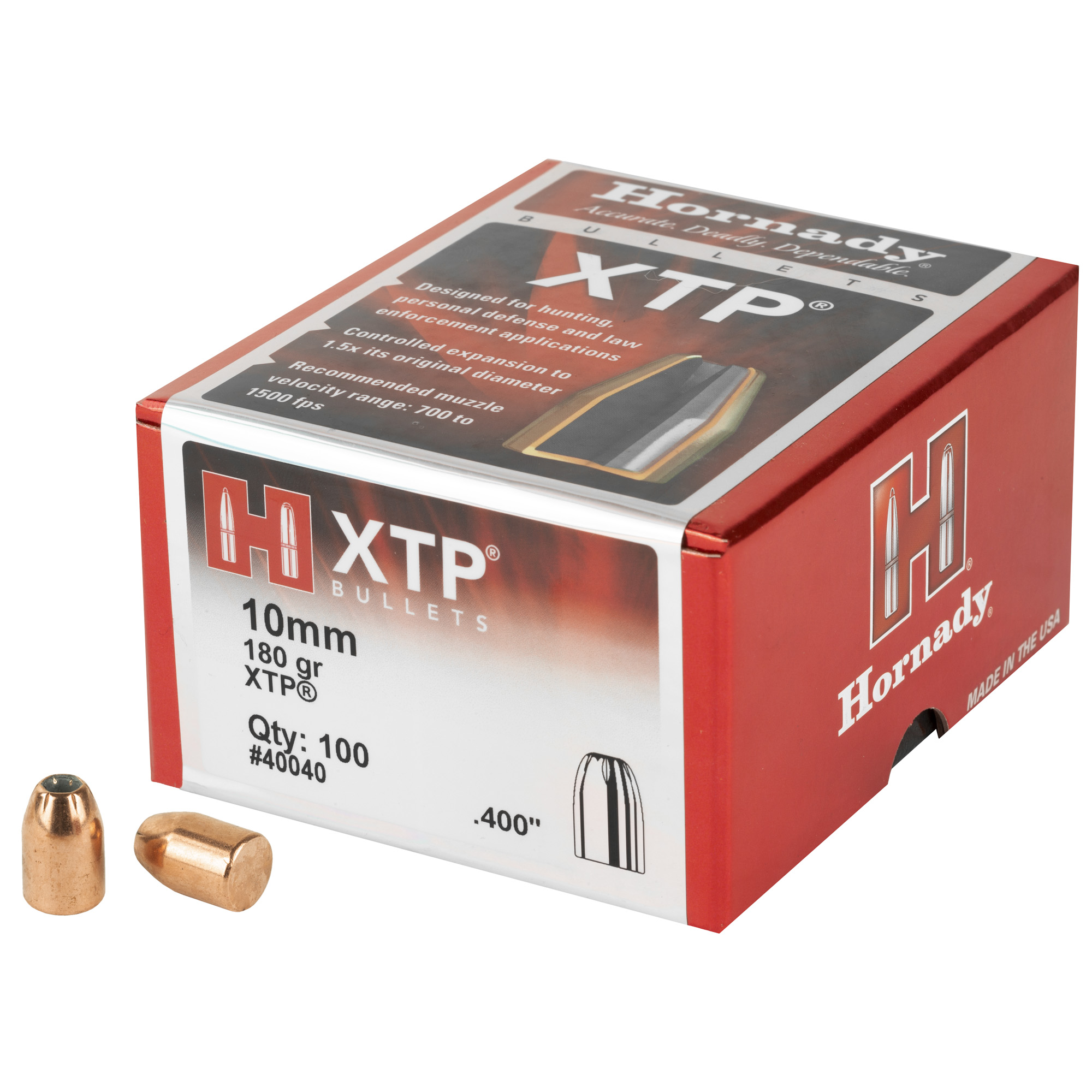 Hornady HP/XTP Bullets 10 mm. .40 cal. 180 gr. 100 pk.