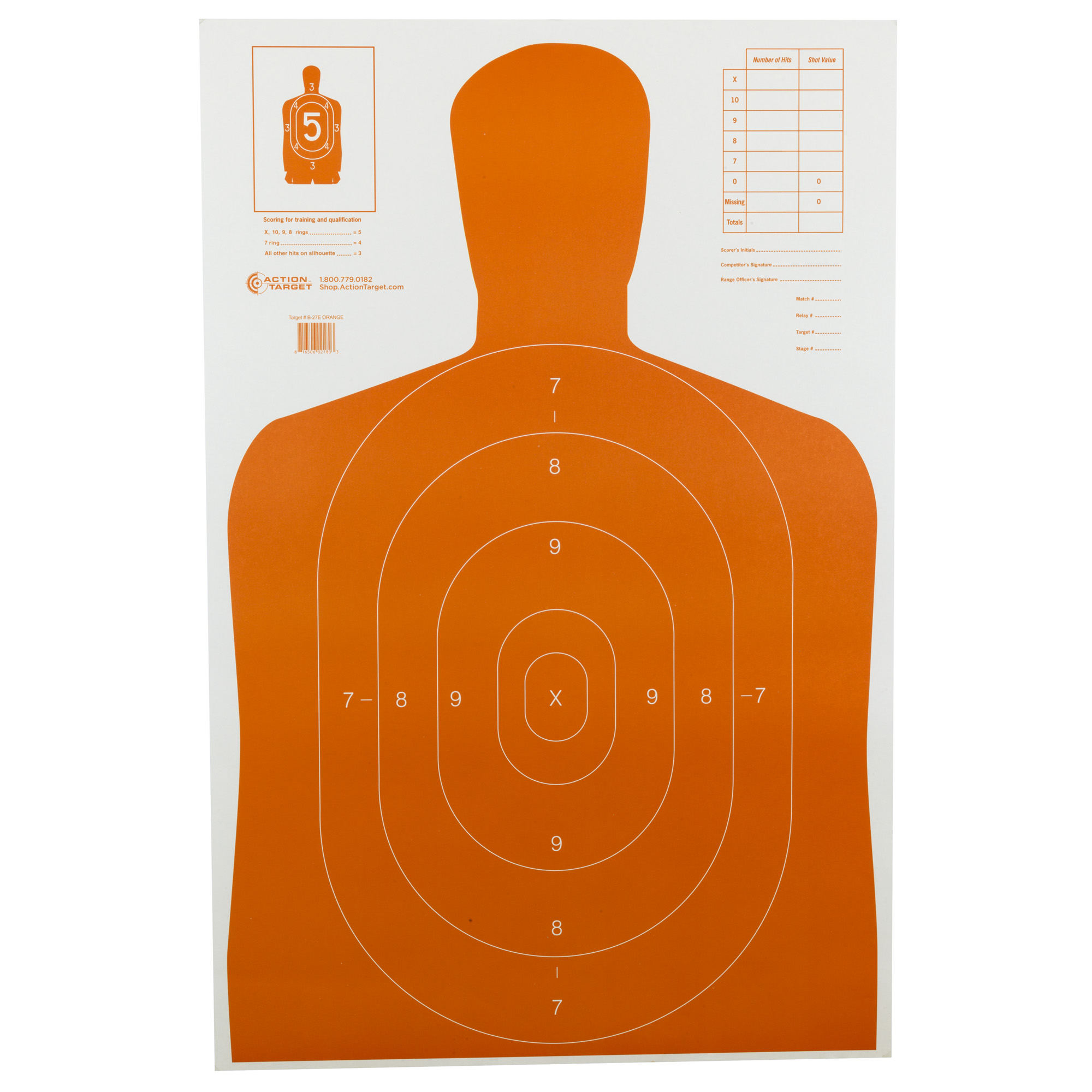 Action Target B27EORANGE Qualification Economy Silhouette Hanging Paper Target 23" x 35" 100 Per Box