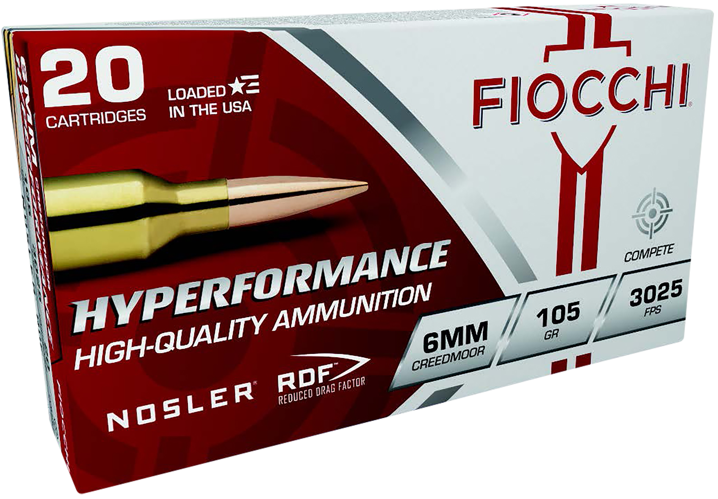 Fiocchi Hyperformance 6mm Creedmoor Nosler Reduced Drag 105 Grain 20 Rounds