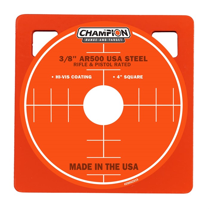 Champion Targets 44904 Center Mass  4" Rifle Gray AR500 Steel Square 0.38" Thick Hanging