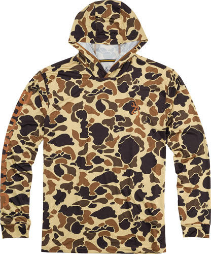 Browning Hooded Long Sleeve Tech Shirt Vintage Tan Camo M
