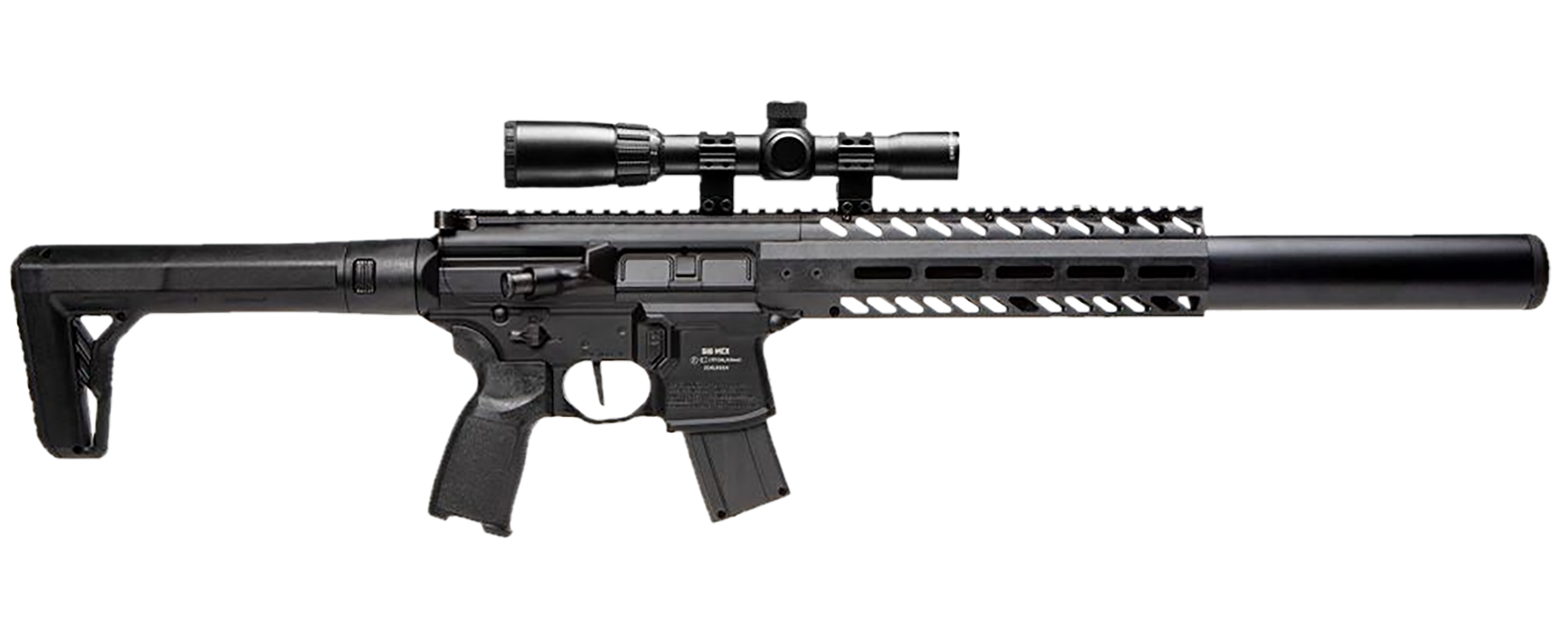 Sig Sauer Airguns AIRMCX177G2BLKSCOPE MCX Air Gen 2 CO2 177 Pellet 18" 30rd, Black, M-LOK Handgaurd, Flat Trigger, C02 Storage QD Stock, Reduced Angle Grip, 1-4x24mm Scope
