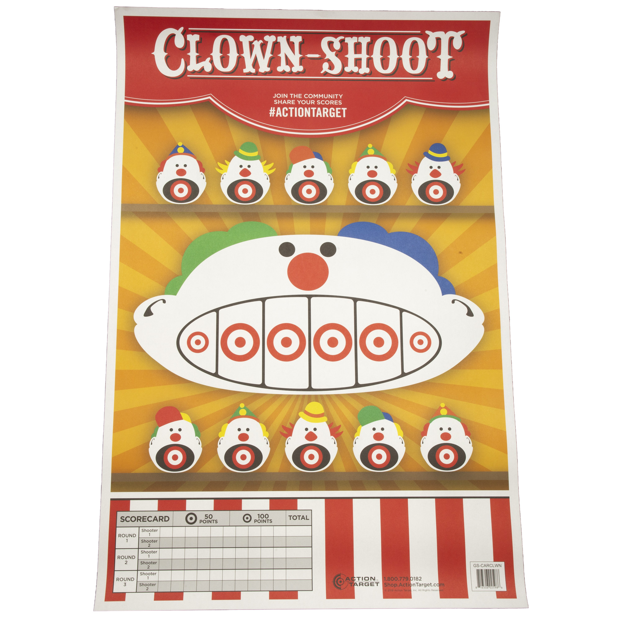 Action Target GSCARCLWN100 Entertainment  Clowns Paper Hanging 23" x 35" Multi-Color 100 Per Box