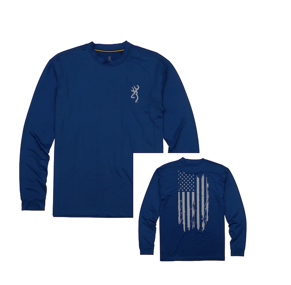 BRN SHT,SUN,LS,NAVY/FLAG,S