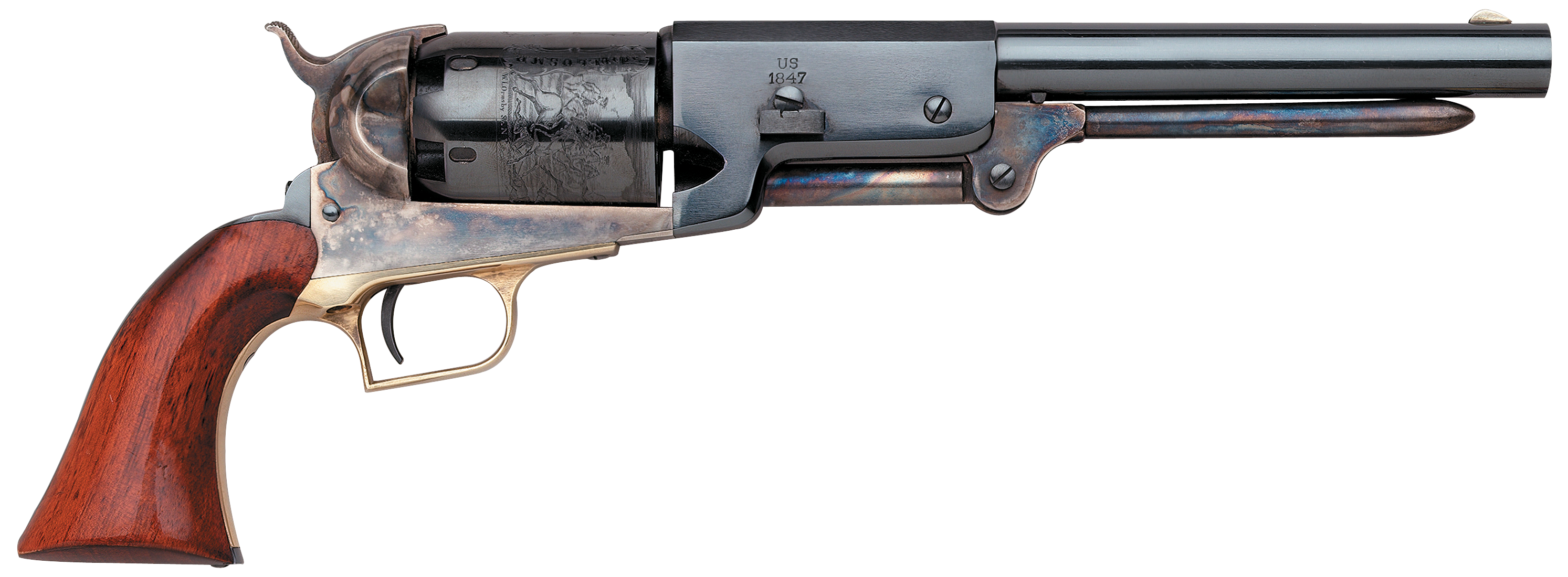 Taylors and Company 550859 1847 Walker Break Open 44 Cal Striker Fire 9" 6rd Color Case Hardened Frame Blued Barrel & Cylinder Walnut Grip
