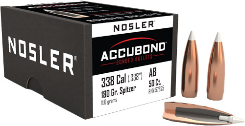 Nosler 57625 AccuBond  338Cal 180gr Spitzer Point Boat Tail 50/Box