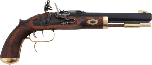 Traditions P1090 Trapper  SAO 50 Cal Flintlock 9.75" 1rd Blued Frame & Barrel Hardwood Grip