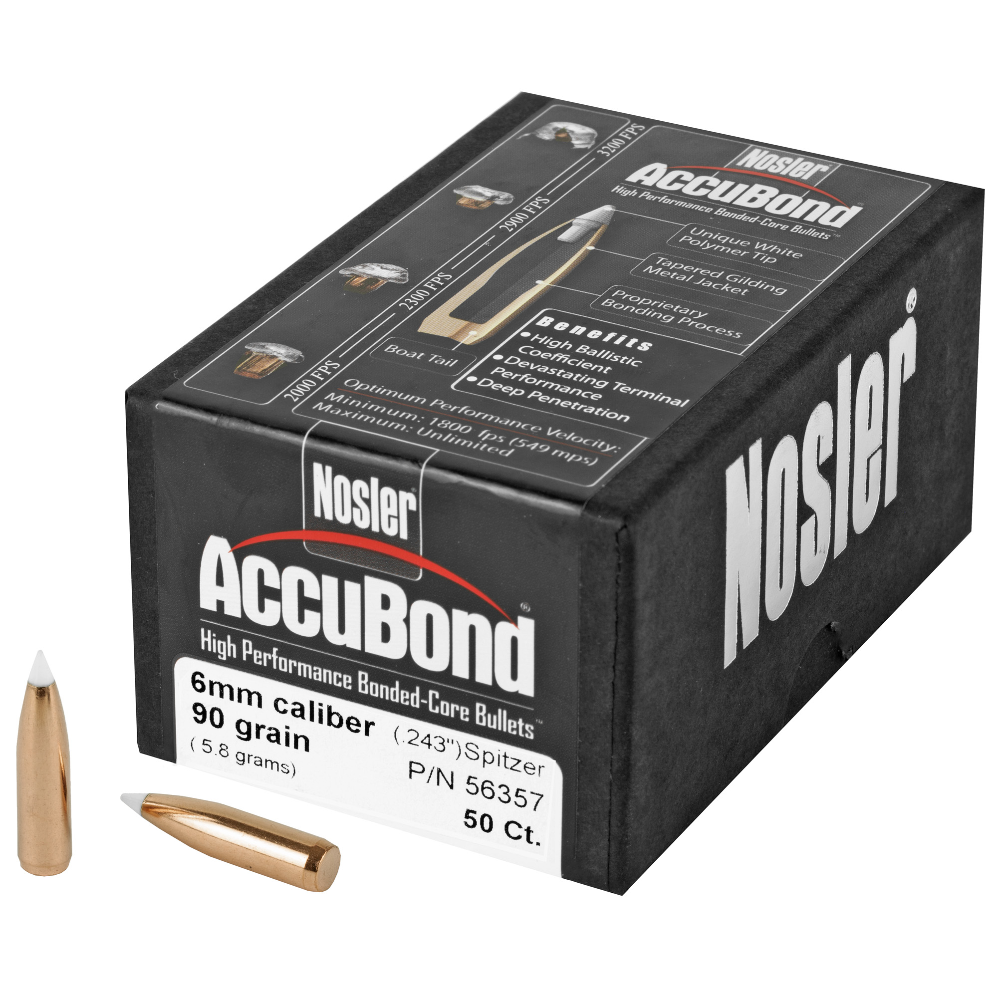 Nosler AccuBond Bullets 6mm 90 gr. Spitzer Point 50 pk.
