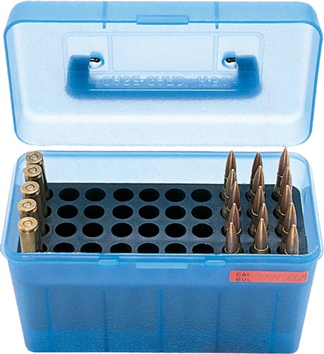 MTM Case-Gard H50RMAG24 Deluxe Ammo Box  300 Win Mag/7mm Rem Clear Blue Polypropylene 50rd