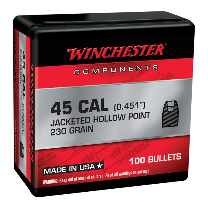 Winchester Ammo WB45HP230X Centerfire Handgun Reloading 45Cal 230gr Jacketed Hollow Point 100 Per Box/10 Case