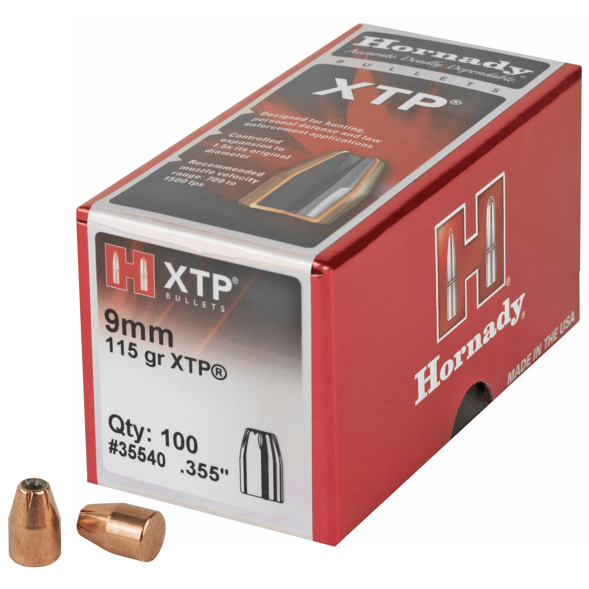 Hornady HP/XTP Bullets 9 mm. .355 in. 115 gr. 100 pk