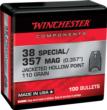 Winchester JHP Bullets 38 SPL/357 MAG .357" 110gr 100/ct
