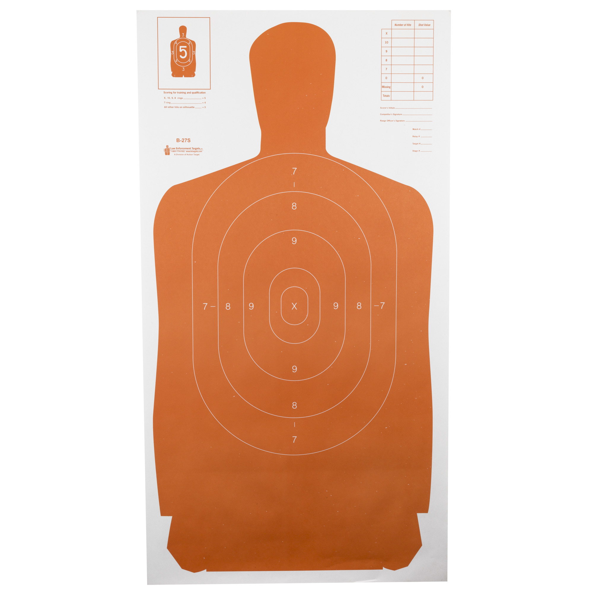 Action Target B27SORANGE100 Qualification Standard Silhouette Paper Hanging 24" x 45" Orange/White 100 Per Box