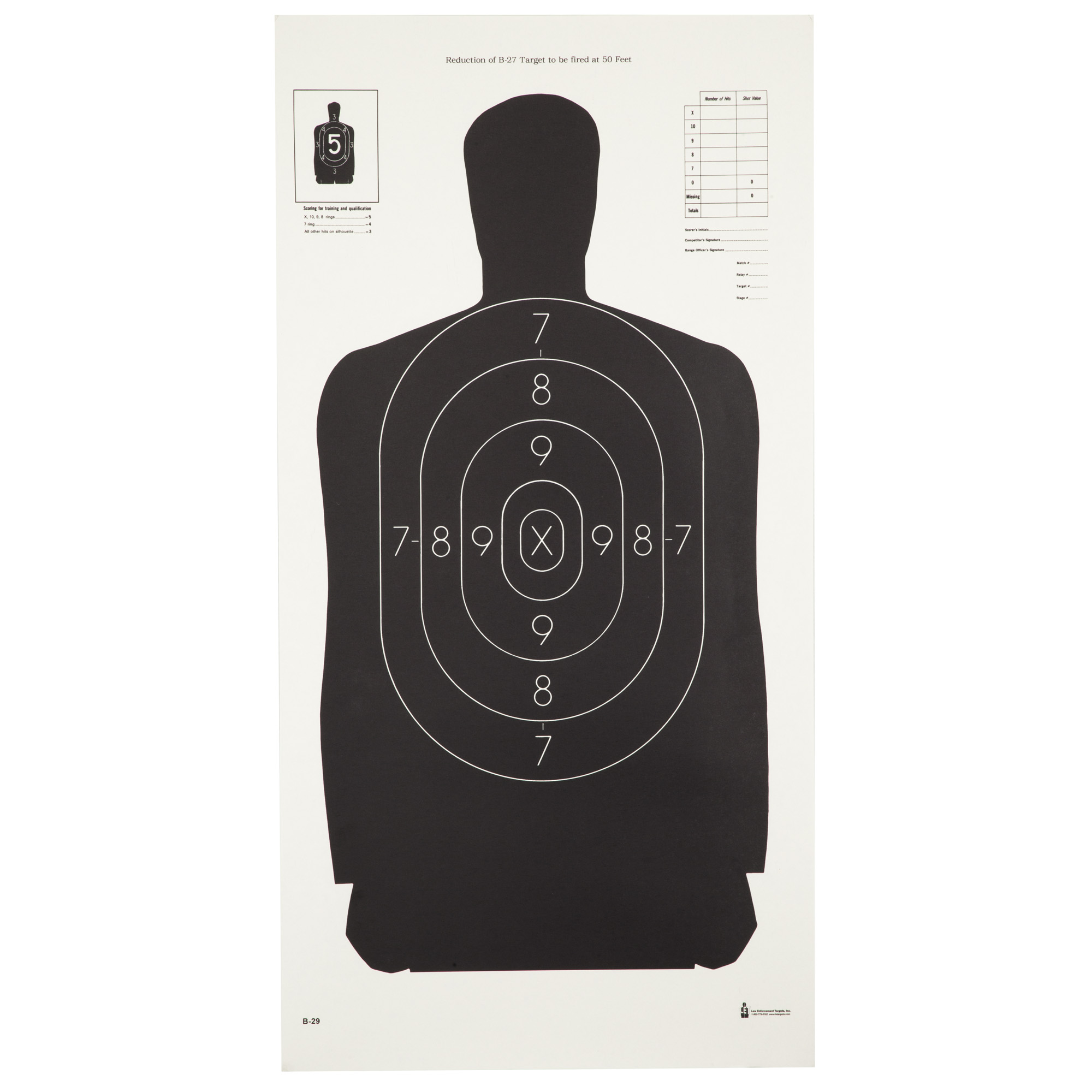 Action Target S29100 Qualification  Silhouette Heavy Paper Hanging 11.50" x 22" Black/White 100 Per Box