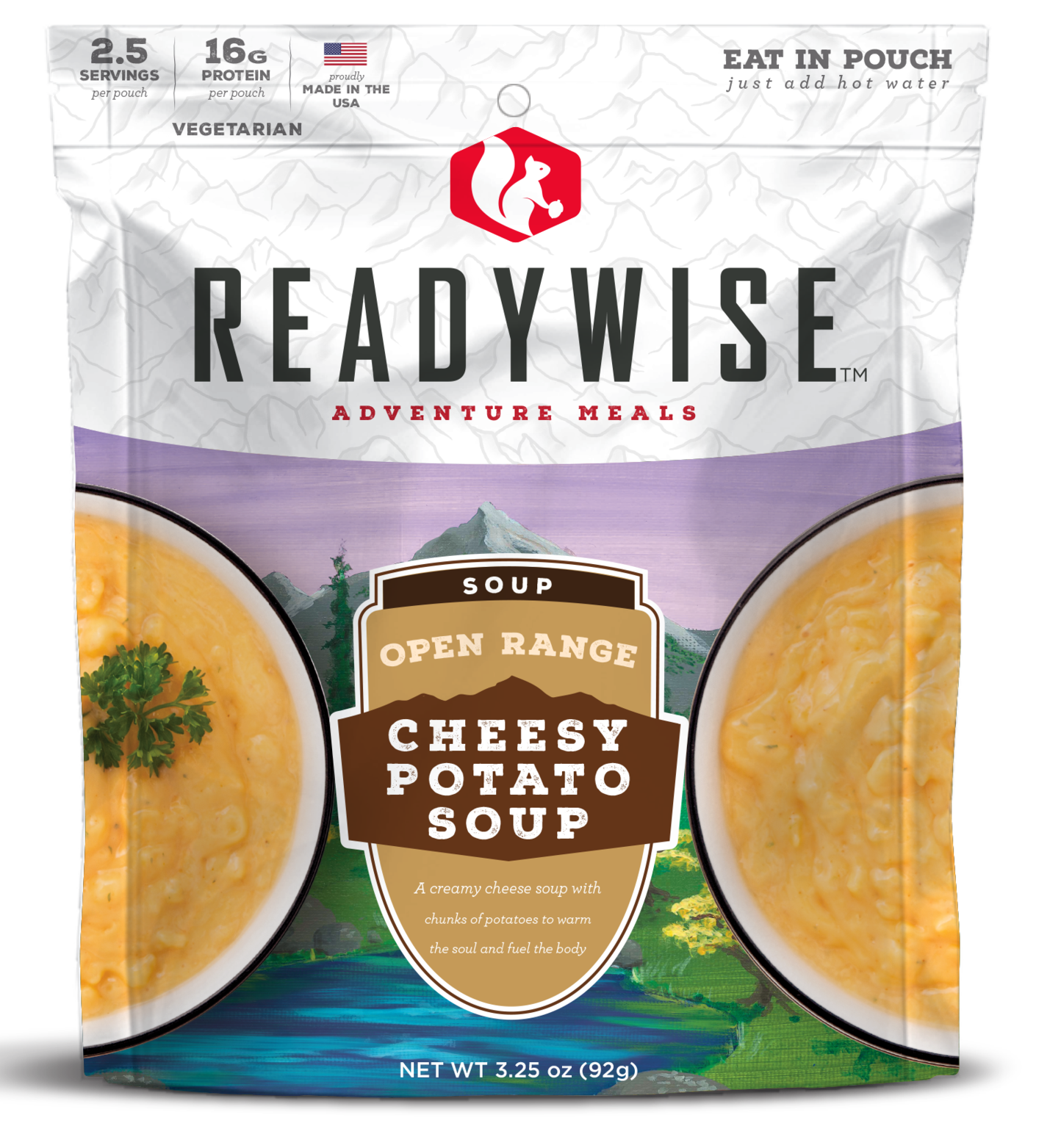 ReadyWise RW05010 Outdoor Food Kit Open Range Cheesy Potato Soup 2.5 Servings In A Resealable Pouch, 6 Per Case