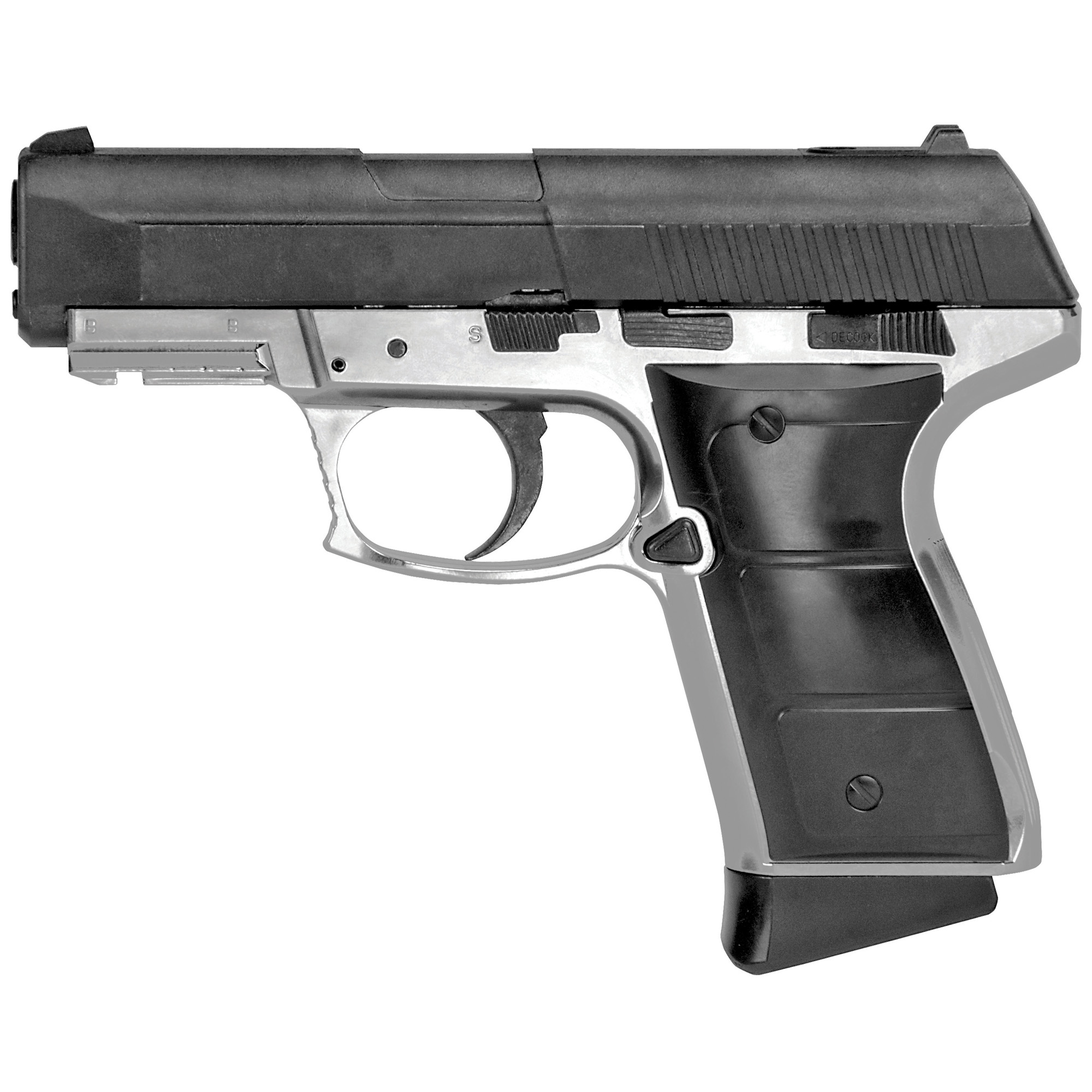 Daisy 985501442 5501 Powerline CO2 177 BB 15+1 430 fps, Smooth Bore Barrel, Black Slide, Silver Metal Frame with Pic. Rail, Molded Grips, Blade Front Sight, Manual Trigger Block Safety
