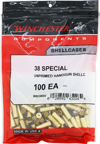 Winchester Unprimed Brass Handgun Cartridge Cases 100/ct .38 Spl