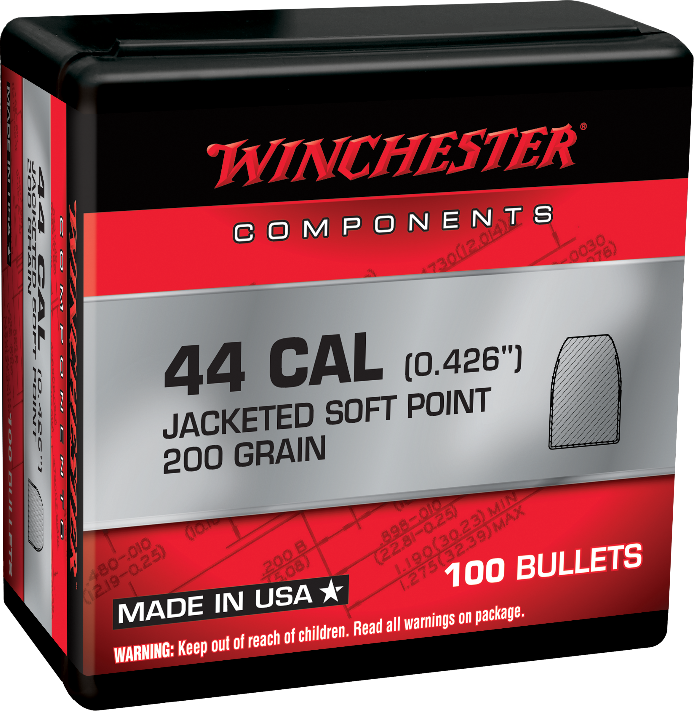 Winchester Ammo WB44SP200X Centerfire Handgun Reloading 44Mag 200gr Soft Point 100 Per Box/10 Case