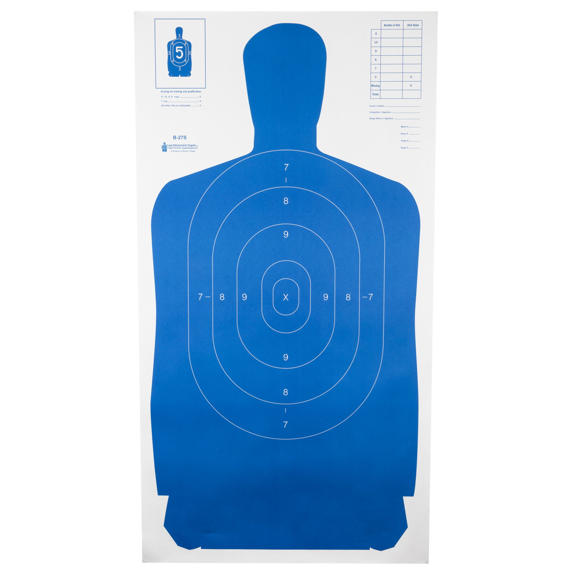 Action Target B27SBLUE100 Qualification Standard Silhouette Paper Hanging 24" x 45" Blue/White 100 Per Box