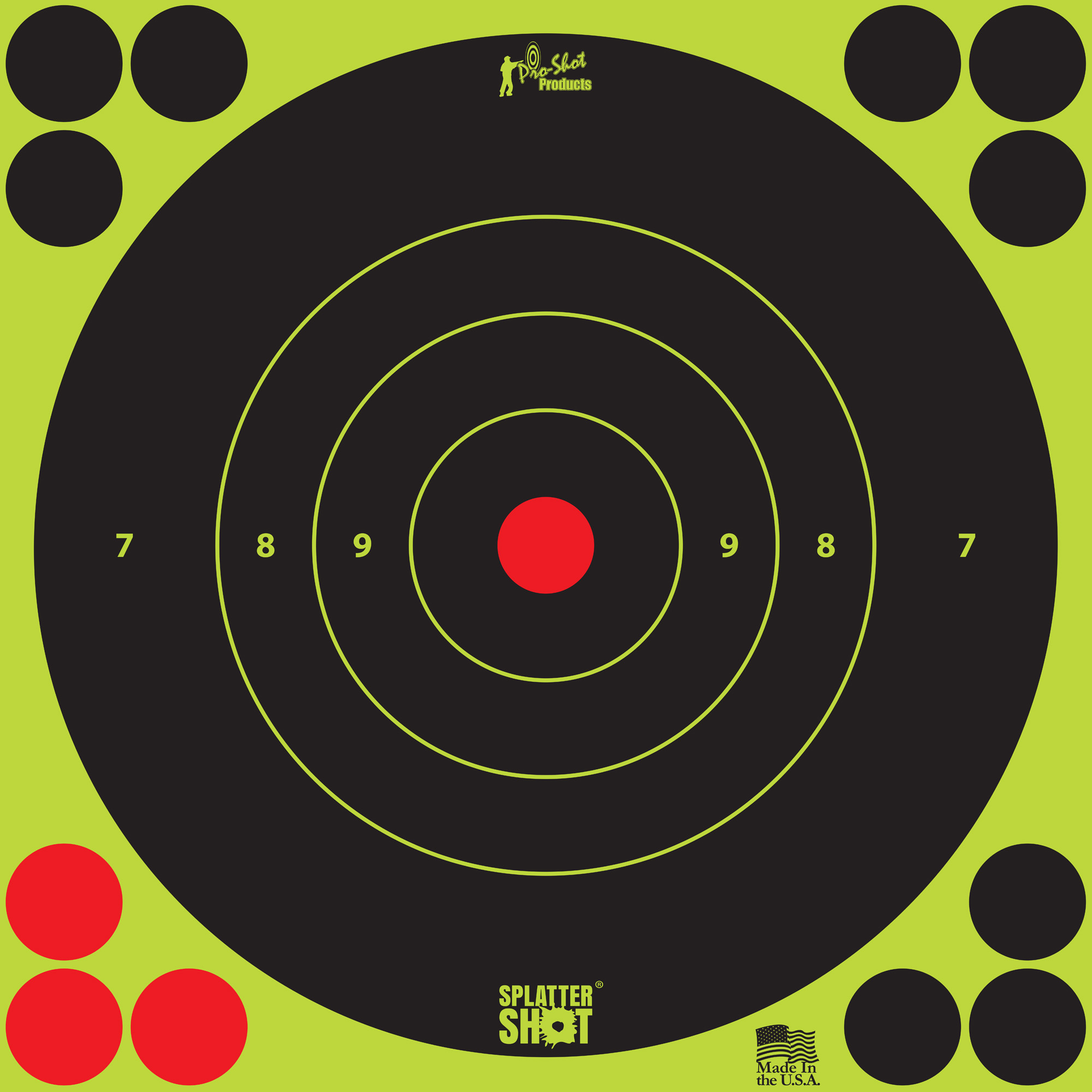 Pro-Shot 8BGREEN6PK SplatterShot  Self-Adhesive Paper Black/Green 8" Bullseye 6 Pack