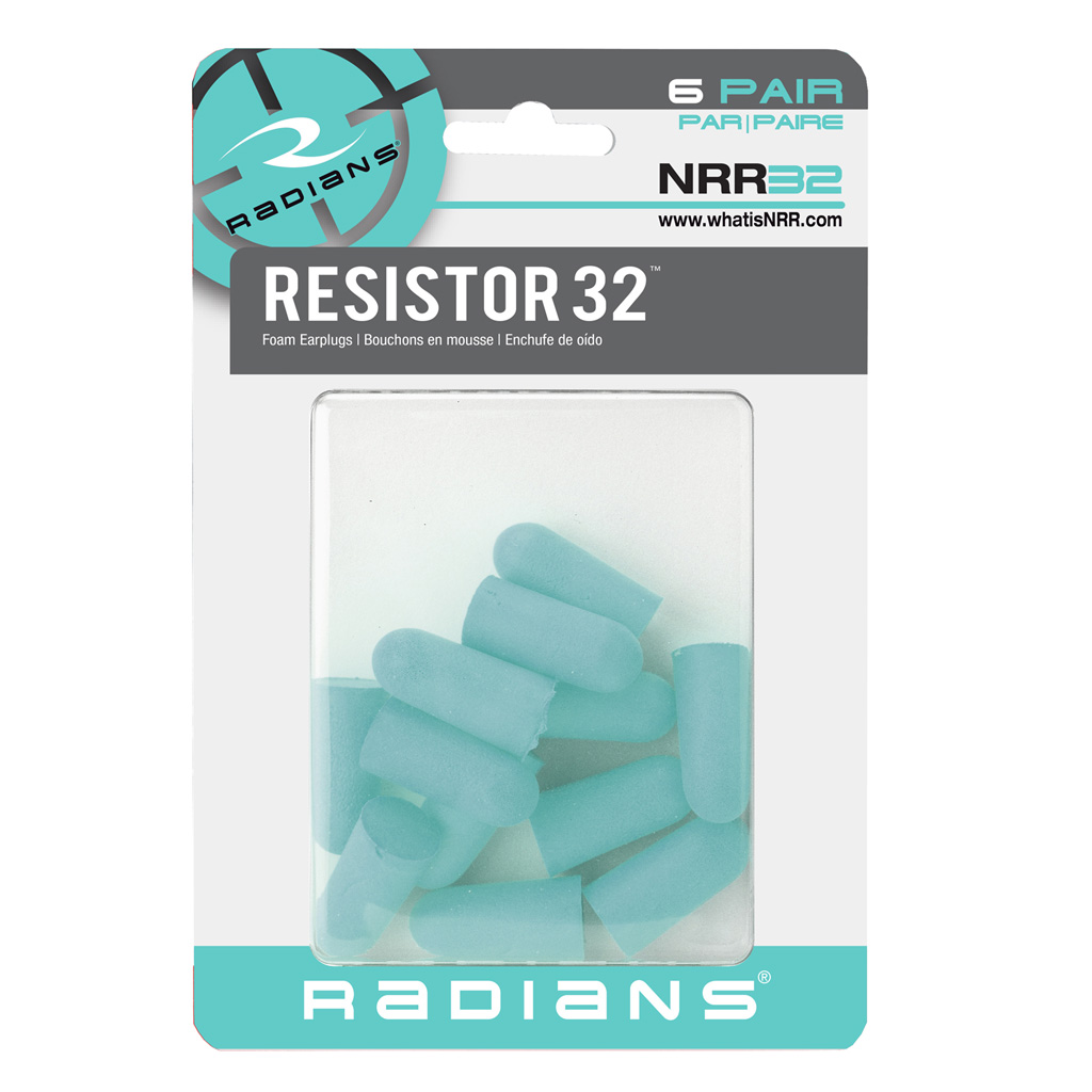 Radians Resistor32 Foam Earplugs Aqua 6 pr.