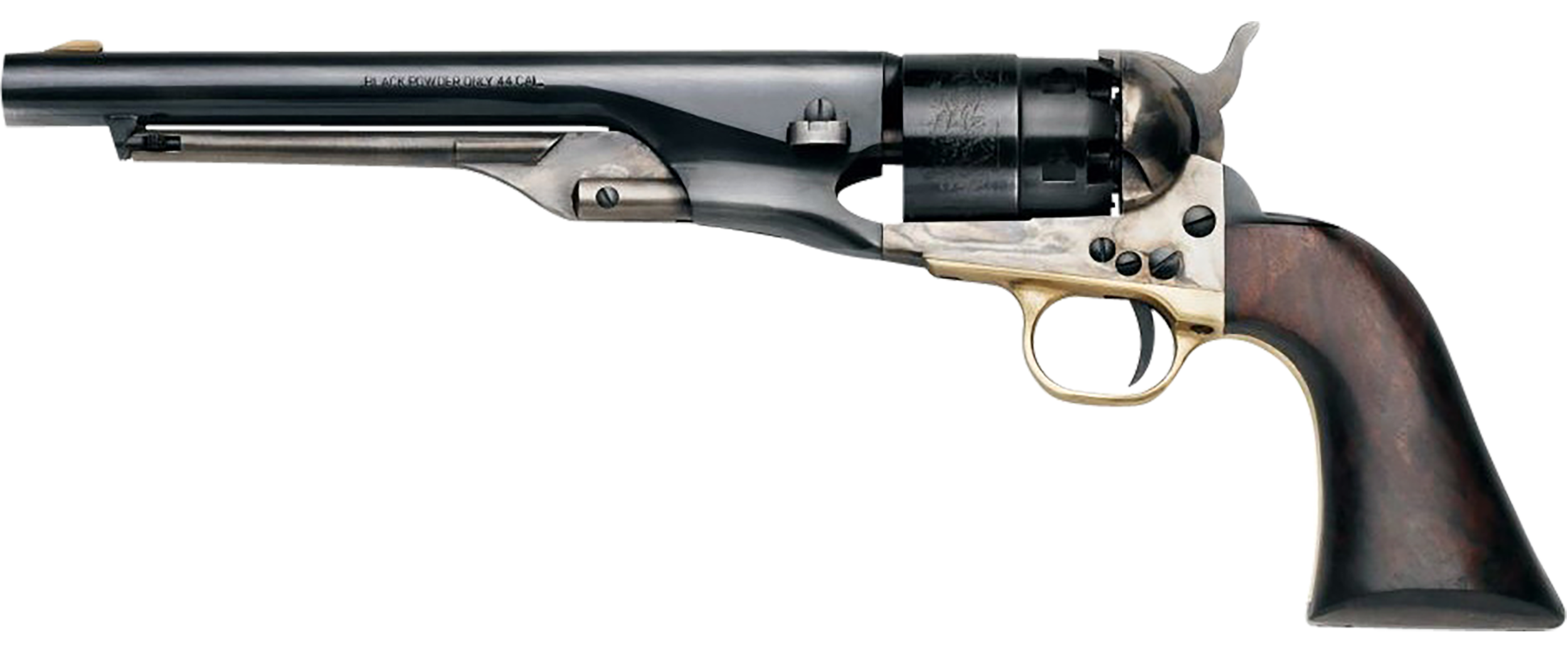Pietta PF60OWS448 1860 Old West 44 Cal 8" 6rd Blued & Engraved Cylinder, Blued Steel Barrel, Wood Grip