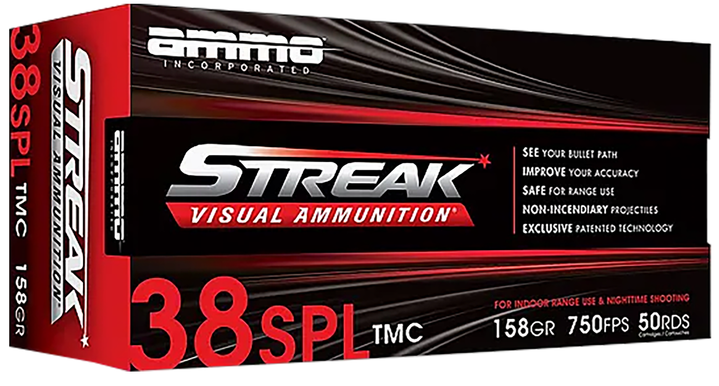 Ammo Inc 38158TMCSTRKRED50 Streak Visual (RED)  38Special 158gr Total Metal Case 50 Per Box/20 Case