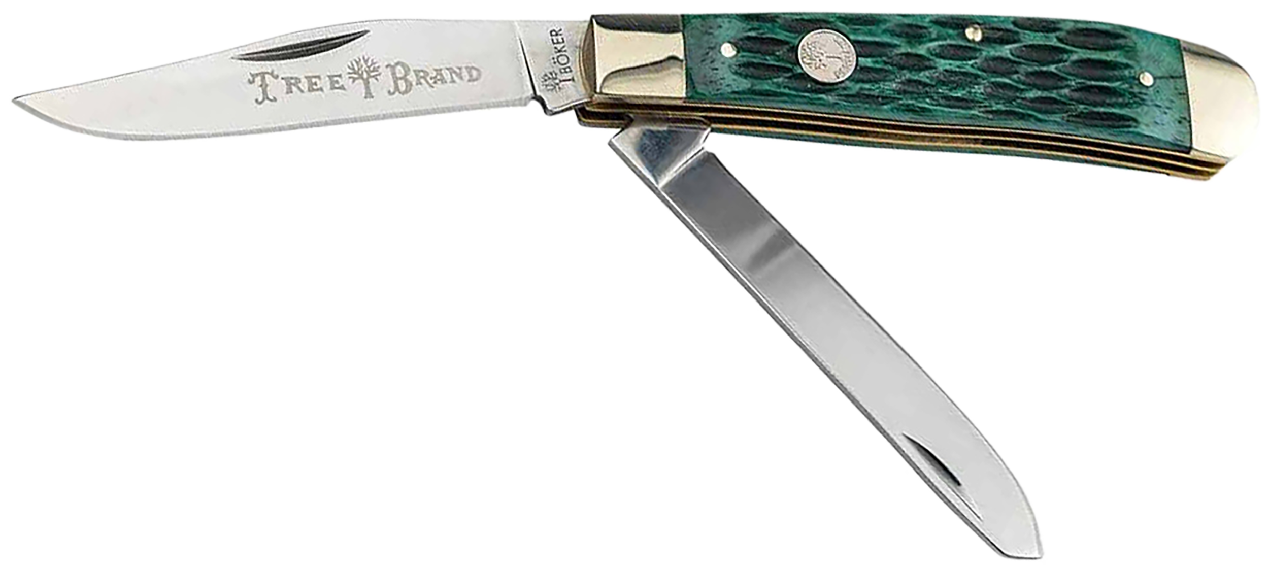 Boker 110831 Trapper 2.0 Clip Point/Spey Plain D2 Steel Blade Green Jigged Bone Handle