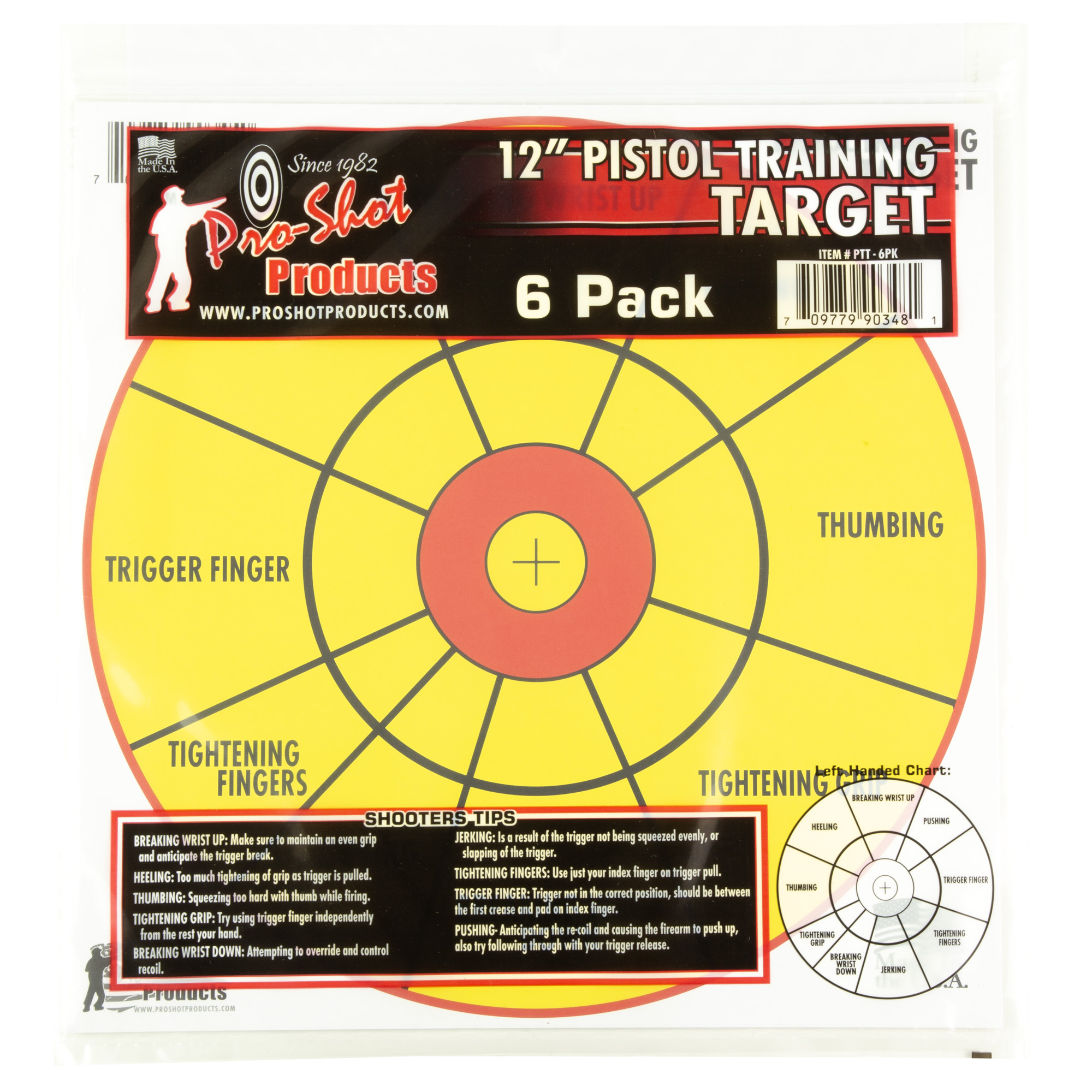 Pro-Shot PTT6PK Pistol Training  12" Diagnostic Bullseye Hanging Paper Yellow/Red Impact Enhancement 6 Pack