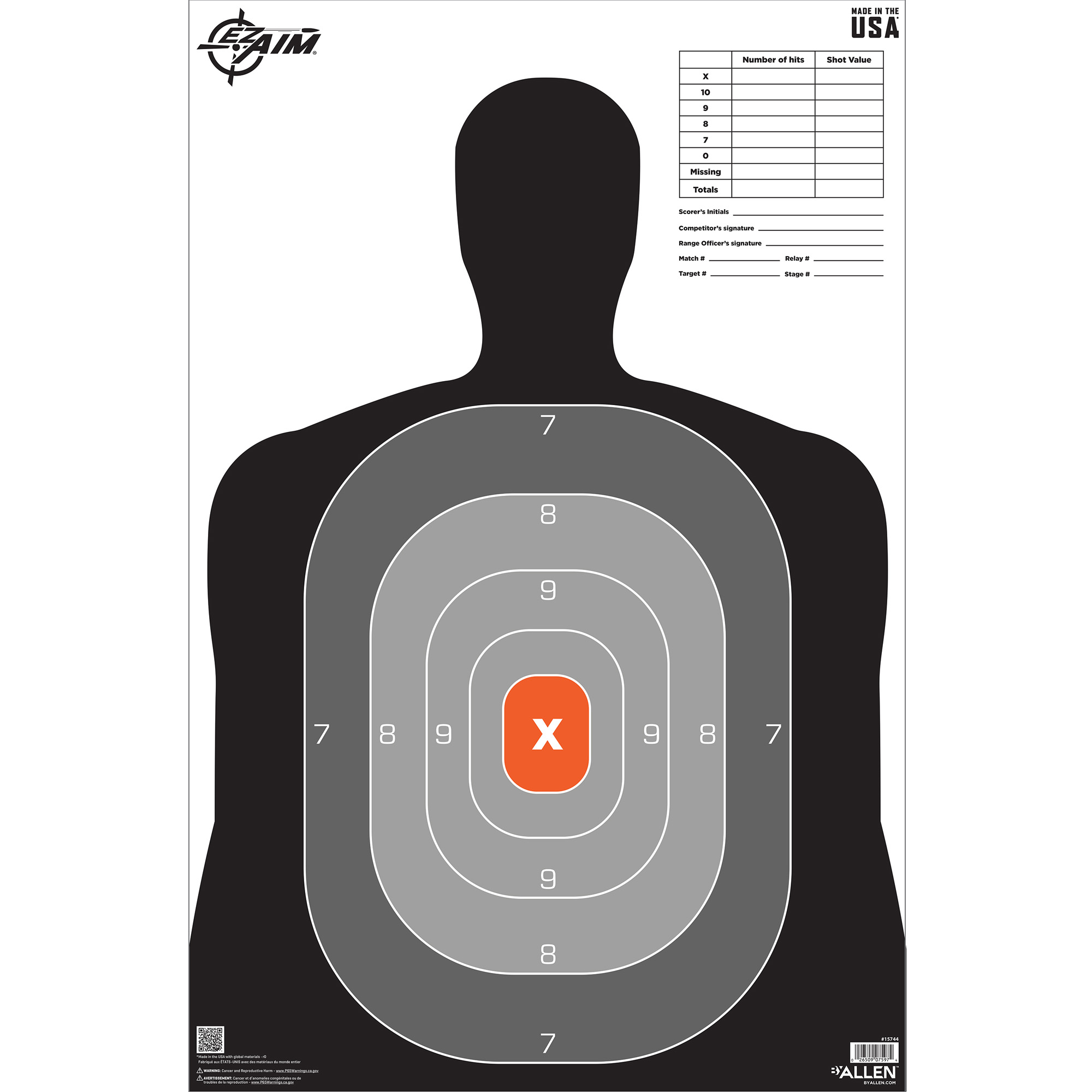 Allen EZ Aim B27 Pro Silhouette Paper Target 23" x 35" 50-ct ...