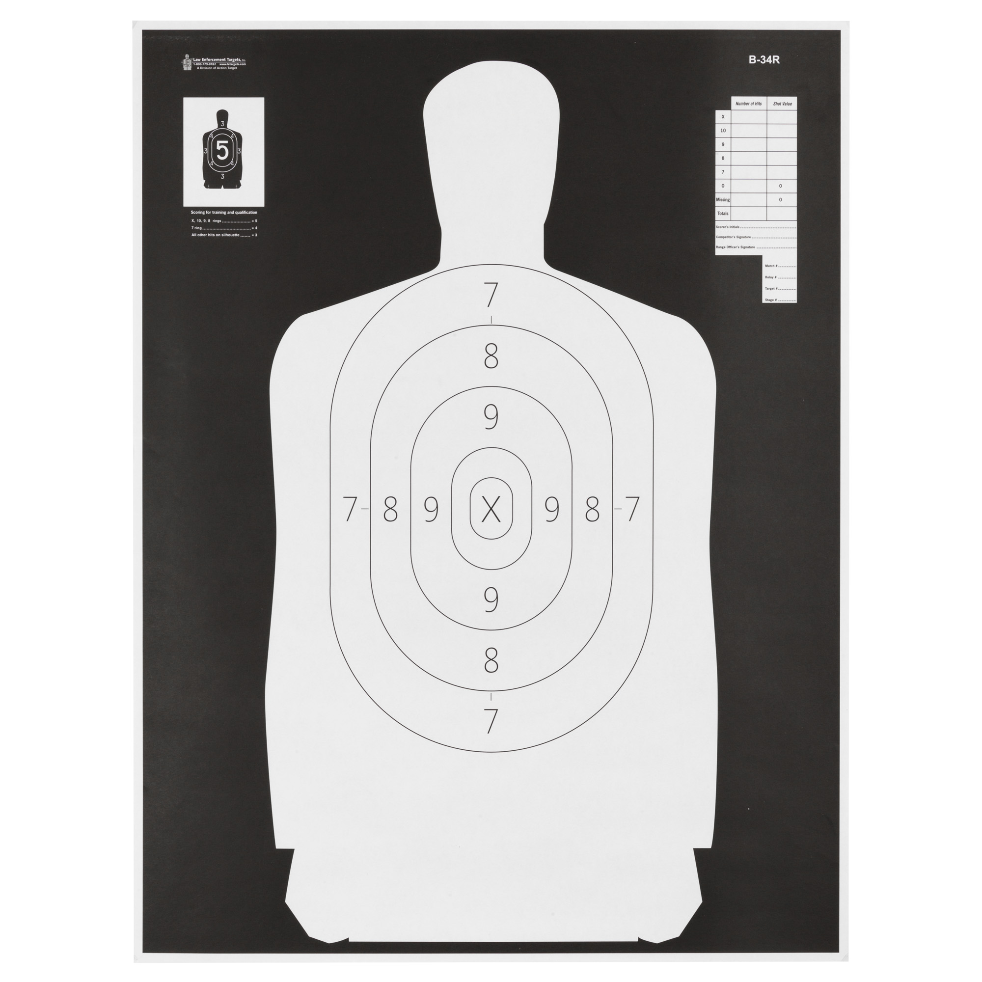 Action Target B34R100 Qualification Reverse Silhouette Paper Hanging 25 yds 17.50" x 23" Black/White 100 Per Box