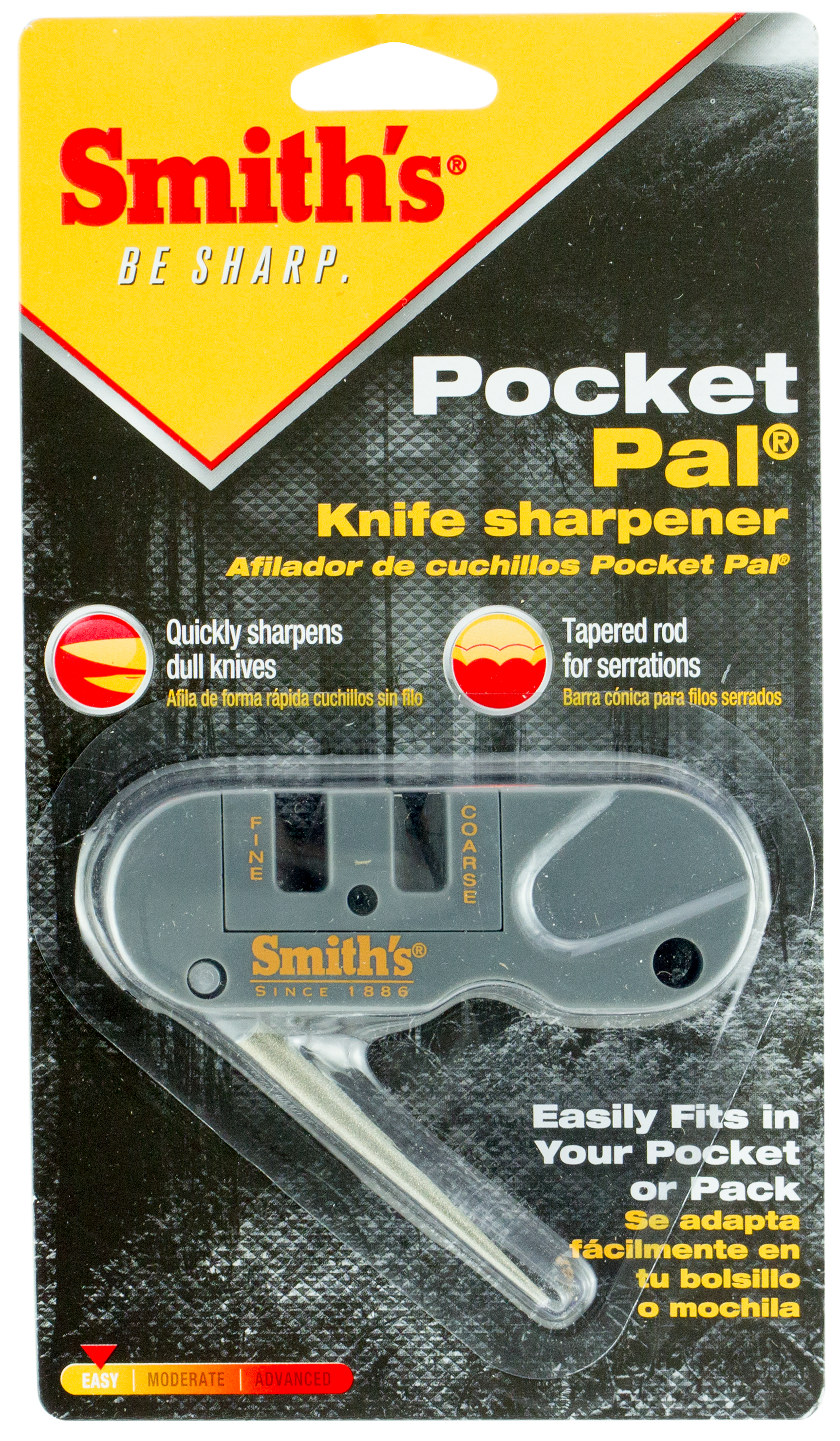 Smiths Products PP1 Pocket Pal Knife Sharpener Hand Held Fine, Medium, Coarse Carbide, Ceramic, Diamond Sharpener Plastic Handle Gray