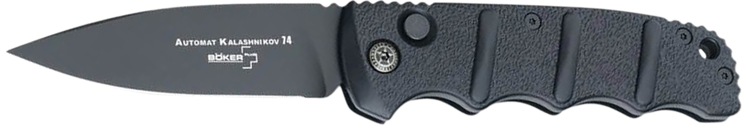 Boker 01KALS99  Kalashnikov Pocket 3.35" Plain D2 Steel Blade Black Aluminum Handle