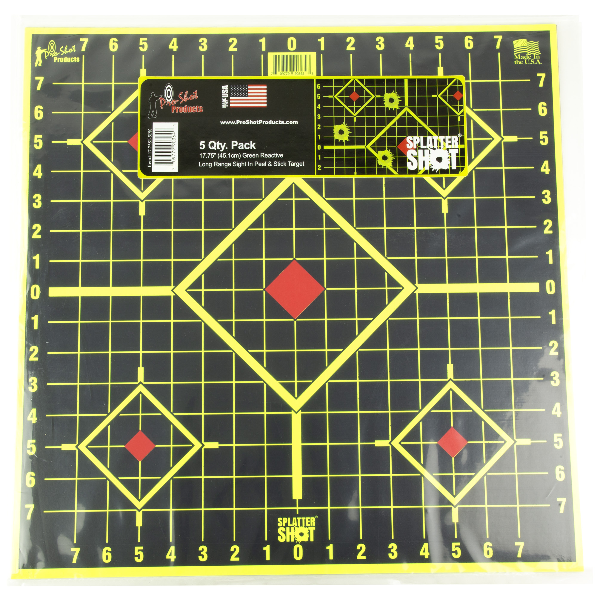 Pro-Shot 1775SI5PK SplatterShot Sight-In Self-Adhesive Paper Black/Green 17.75" 5-Diamond 5 Pack