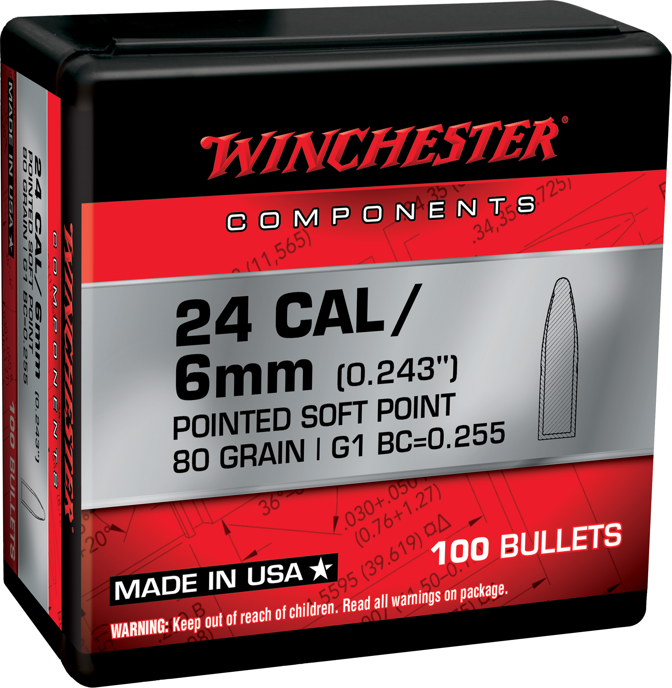 Winchester Ammo WB243SP80X Centerfire Rifle  243Win 80gr Pointed Soft Point 100 Per Box/10 Case