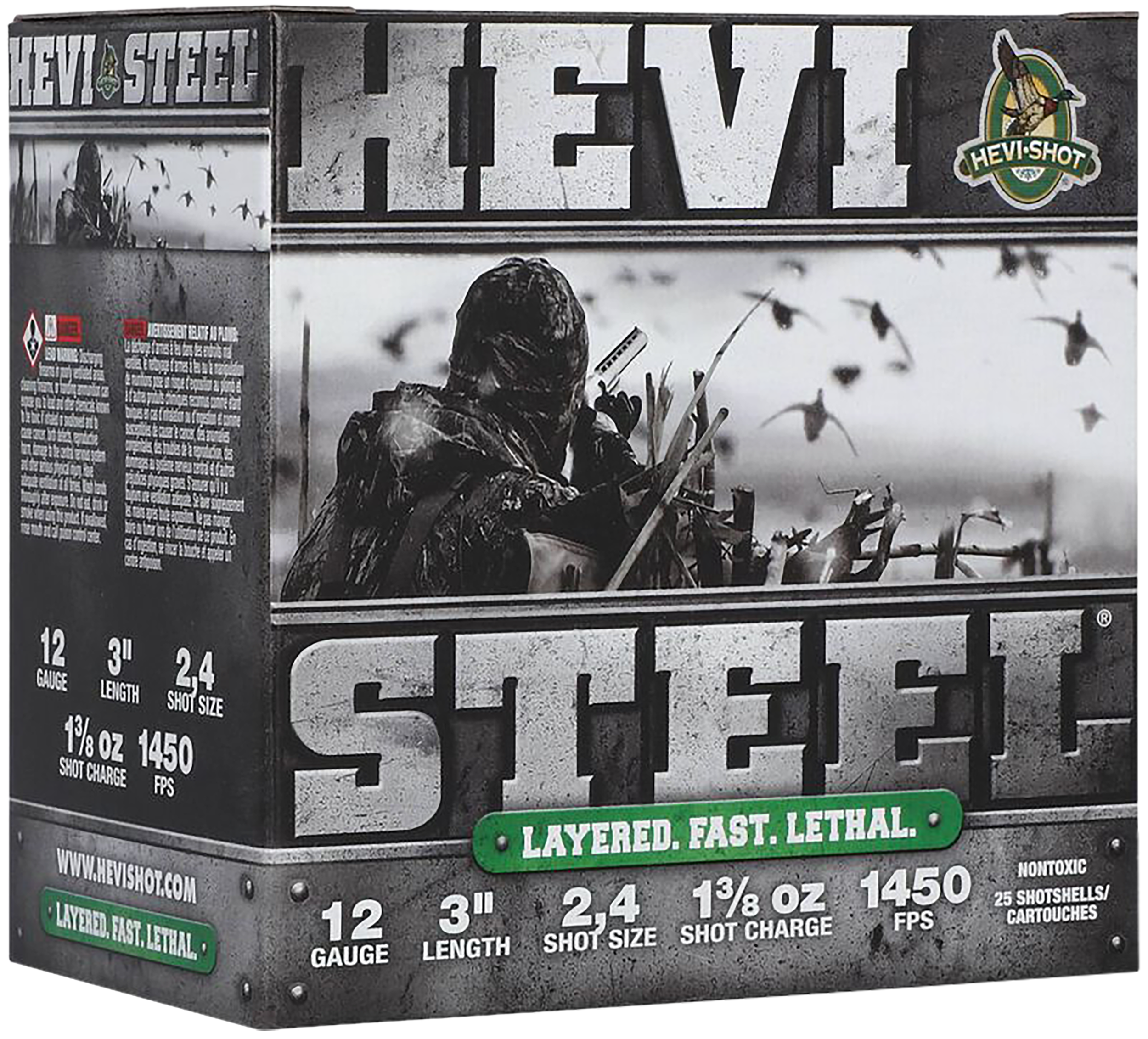 HEVI-Shot HS60024 HEVI-Steel Waterfowl 12Gauge 3" 1 3/8oz 2/4Shot 25 Per Box/10 Case
