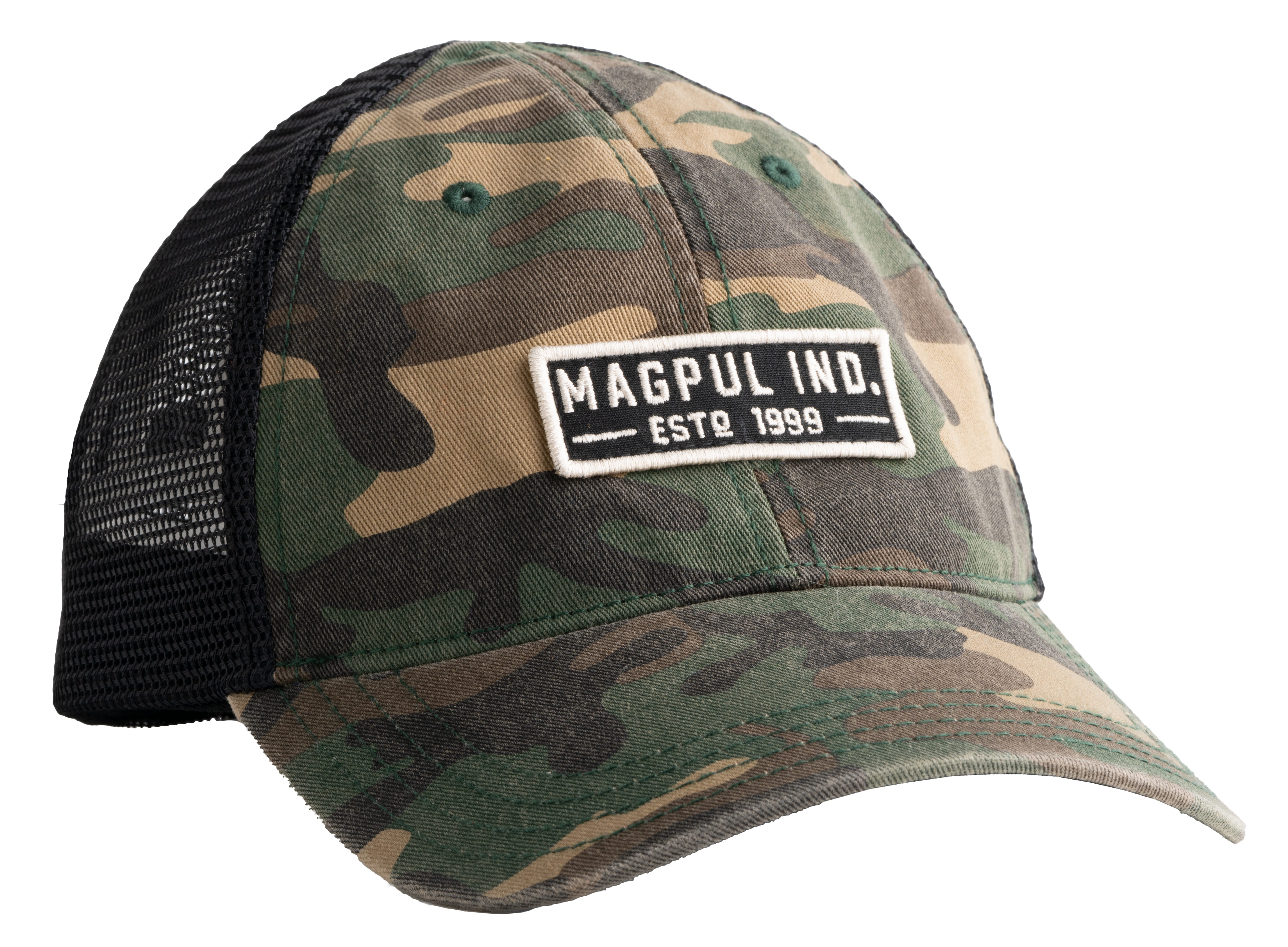 Magpul MAG1260-964 Established Garment Trucker Hat Woodland Camo Adjustable Snapback OSFA Embroidered Patch