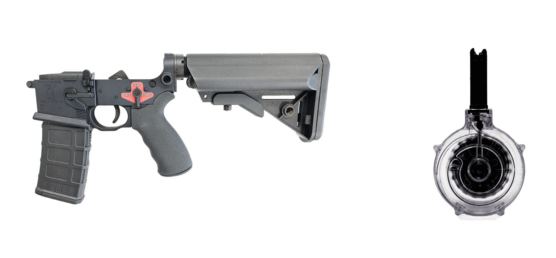 BUNDLE - Franklin Armory BFSIII Equipped LIBERTAS Complete AR15 Lower w/ KCI AR-15 Mag - Black | 50rd Drum