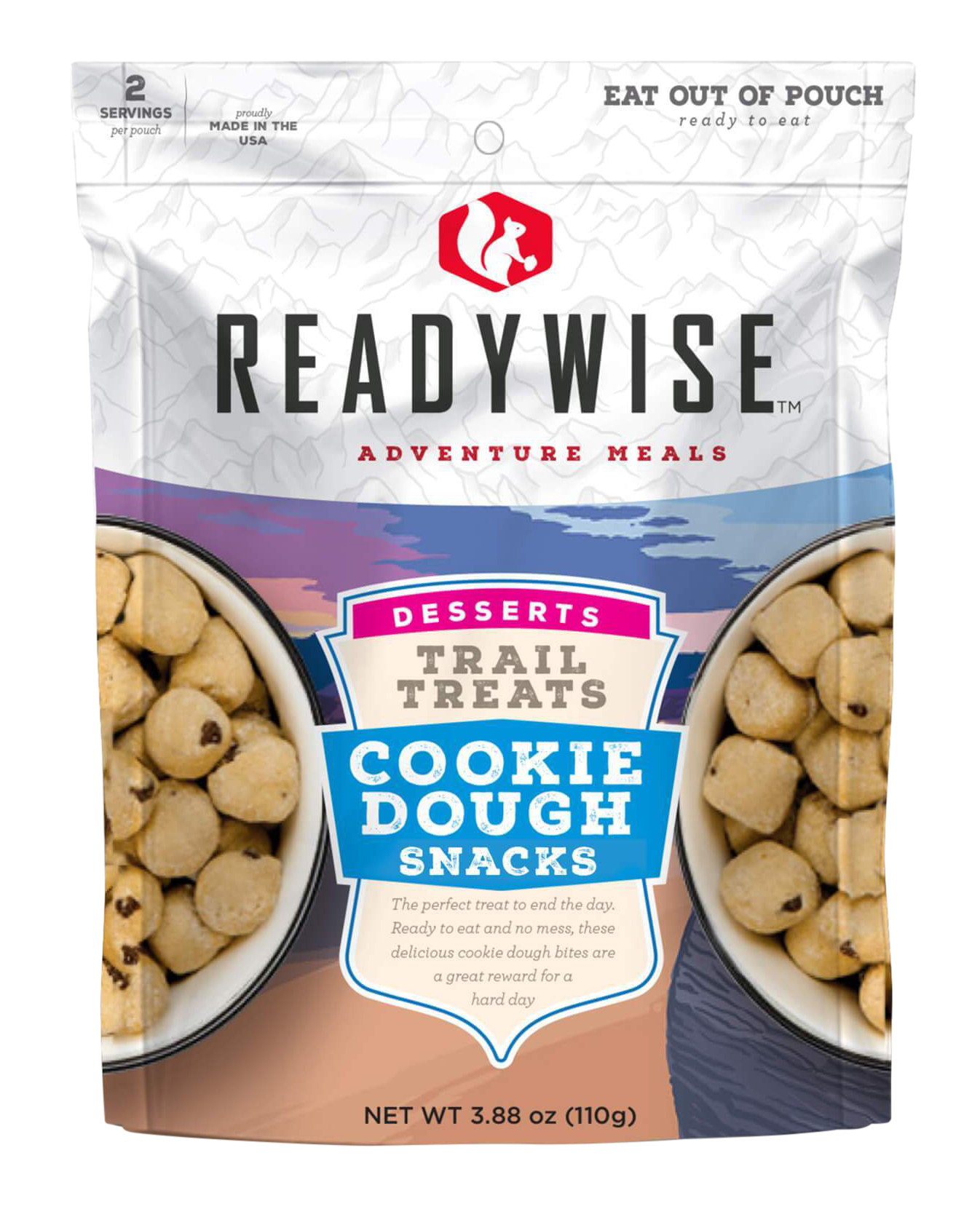 ReadyWise RW05013 Outdoor Food Kit Trail Treats Cookie Dough Snacks 2 Servings In A Resealable Pouch, 6 Per Case