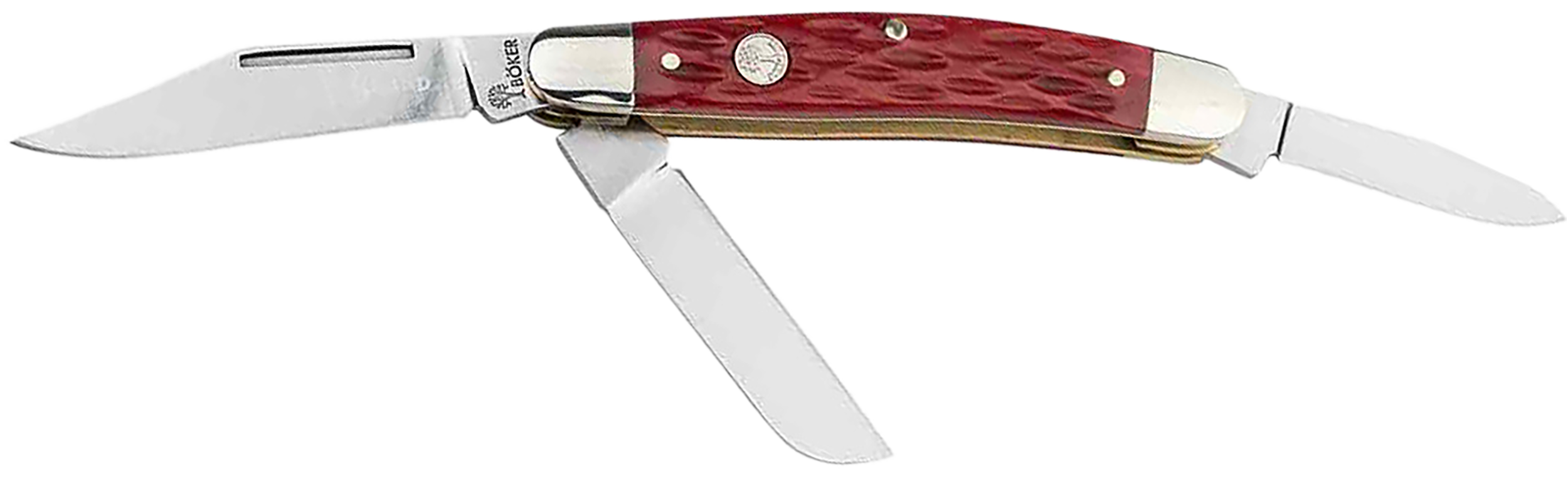 Boker 110855 Stockman Traditional Medium Clip Point/Sheepsfoot/Spey Plain D2 Steel Blade Red Jigged Bone Handle