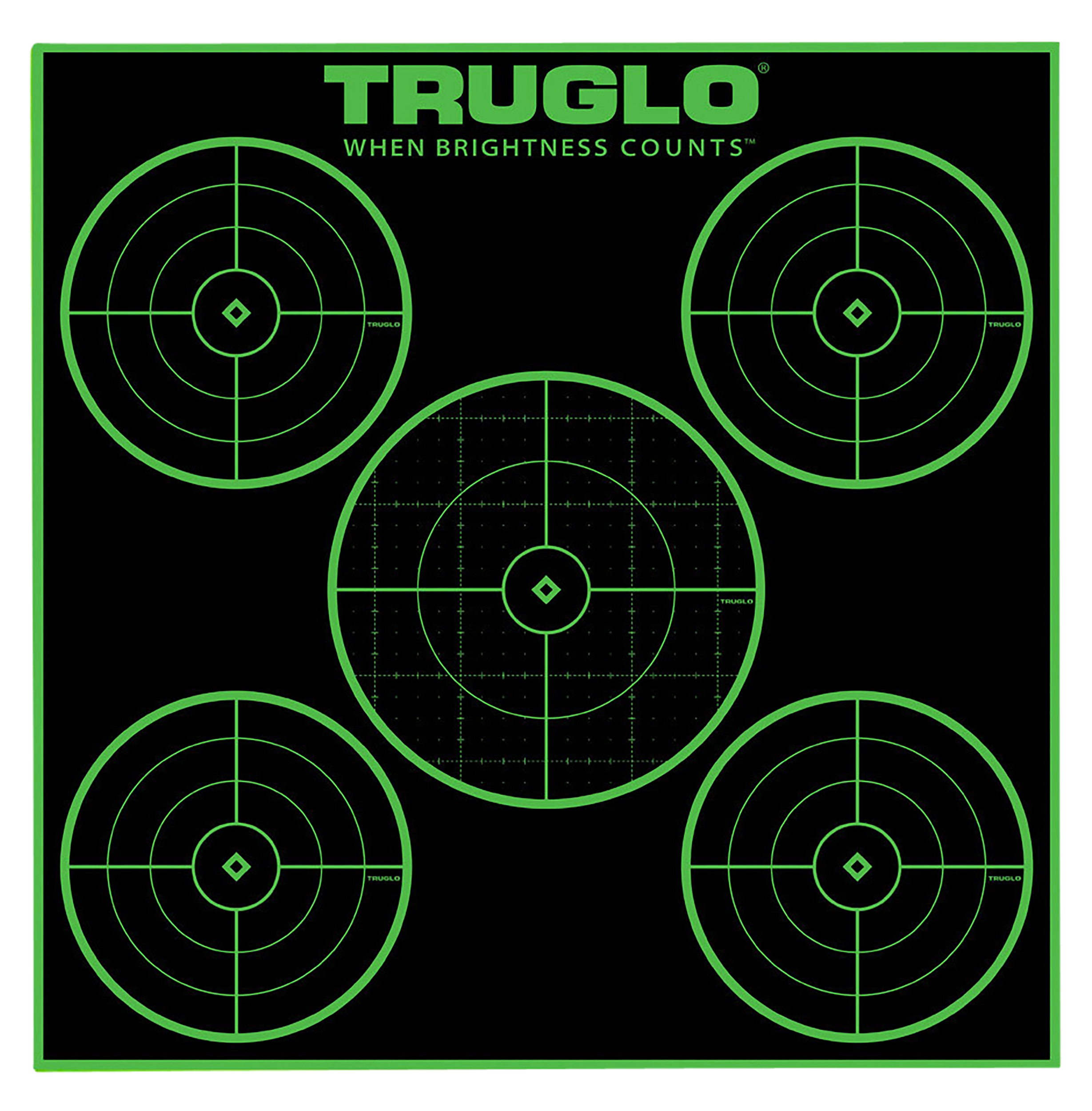 TruGlo TG11A25 Tru-See 5-Bull Target Self-Adhesive Heavy Paper Black/Green 12"x12" 5-Bullseye 25 Pack