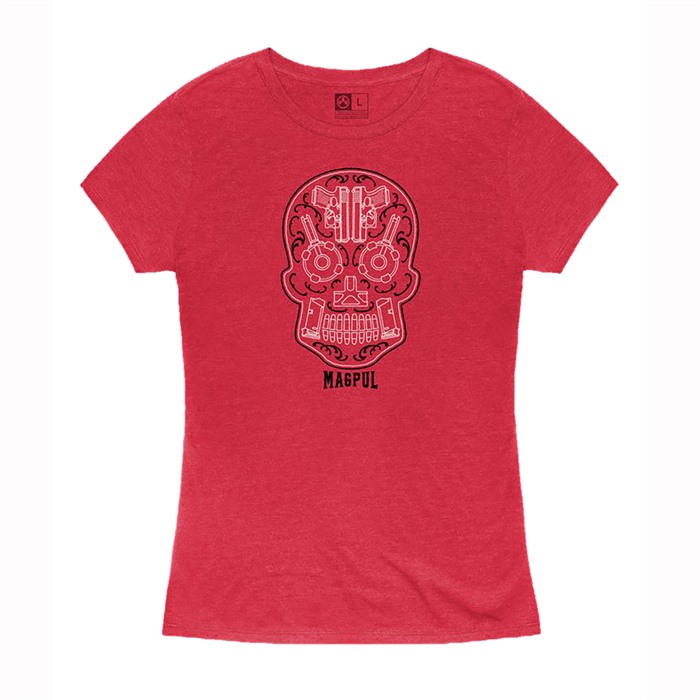 WOMEN'S SUGAR SKULL BLEND T-SHIRT LG RED HEATHER