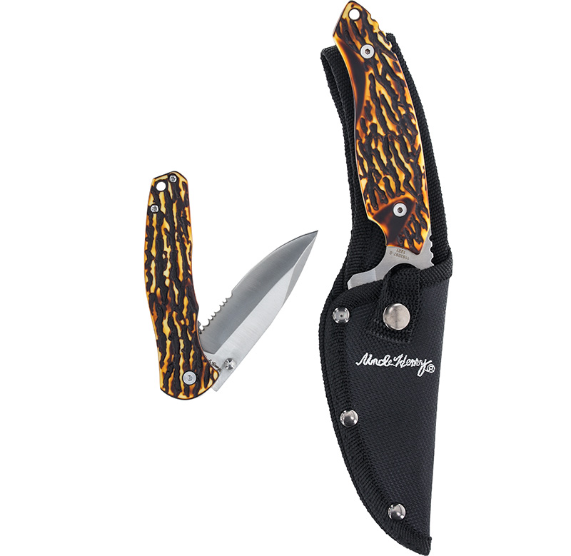 Uncle Henry Fixed Blade and Folder Knife Set Staglon Handle
