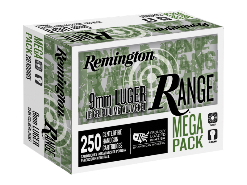 Remington Range 9mm Luger Full Metal Jacket 115 Grain 250 Rounds