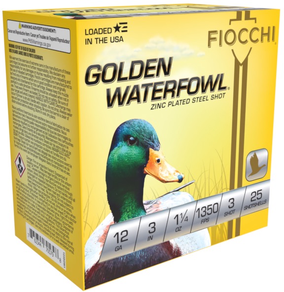Fiocchi Golden Waterfowl Twelve Gauge Three Shot One and a Quarter Ounce Twenty Five Rounds