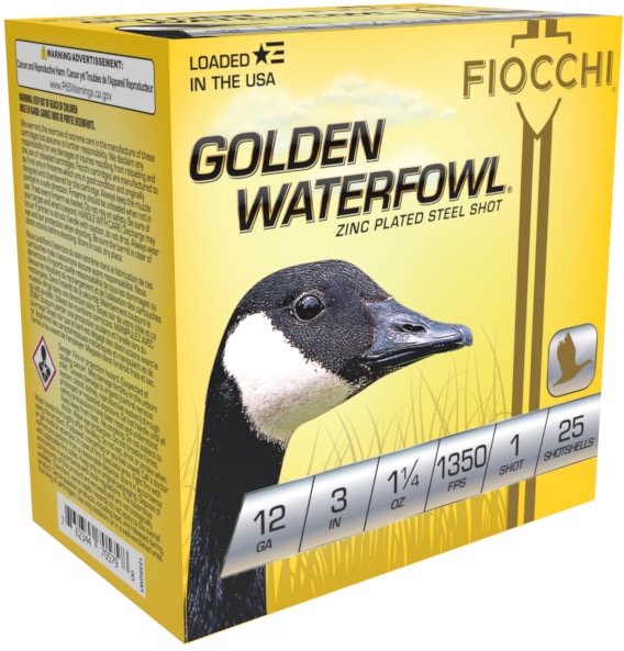 Fiocchi, Golden Waterfowl, 12 Gauge, Shot, 1 1/4 oz, 25 Rounds