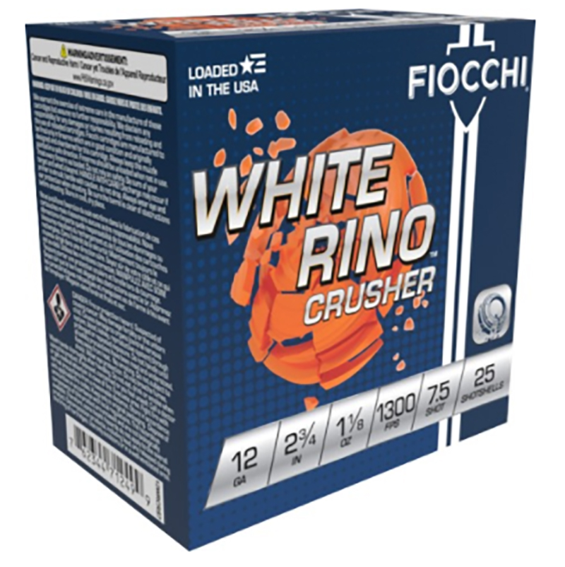 Fiocchi White Rino Crusher 12 Gauge One and One Eighth Ounce Shot Seven Point Five 250 Rounds