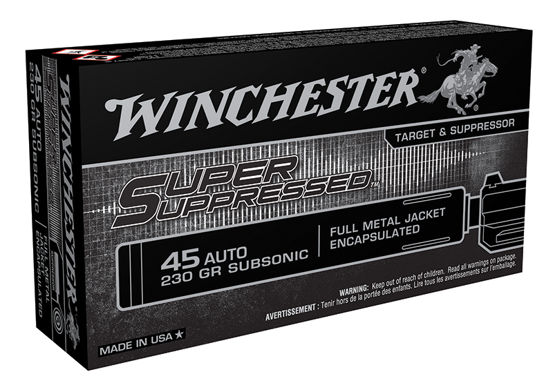 Winchester Super Suppressed 45 Auto Full Metal Jacket Encapsulated 230 Grain 50 Rounds