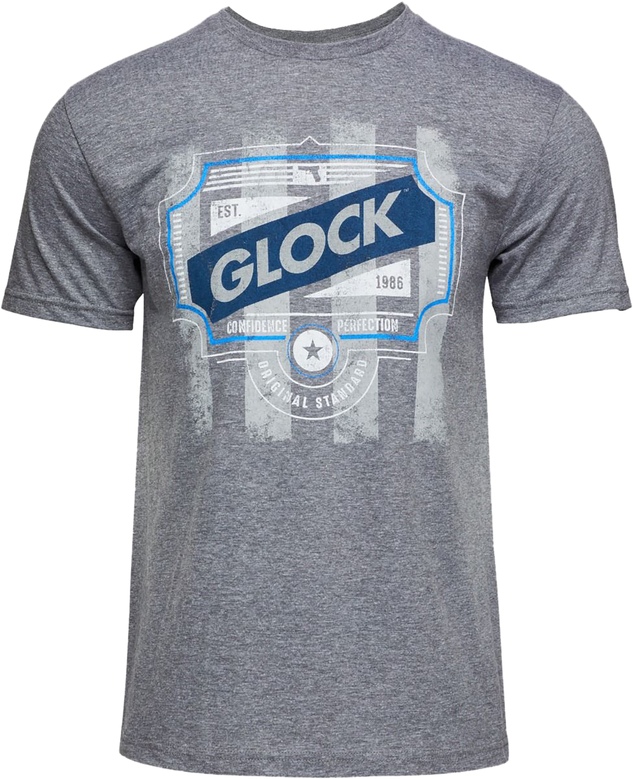 Glock AP96207 Blue Line Tee  Gray Ringspun Cotton/Polyester Short Sleeve Large