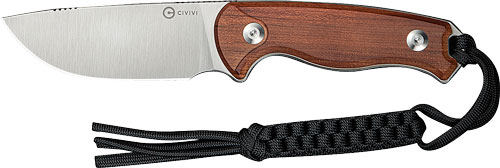 CIVIVI Timberbark FIXED Guibourtia Wood Handle (3.2"" Satin Finished 14C28N Blade) C23094-4, With 1PC Black Lanyard, Black Kydex Sheath & T-Clip